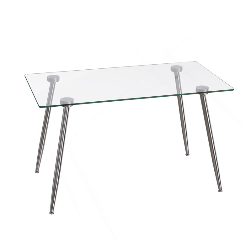 Glass Dining Table, Modern Rectangular Table With Tempered Glass Tabletop & Sliver Metal Legs, Simplistic Kitchen Table, Versatile Table For Home Office (0 Damage)