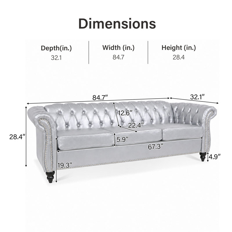 Canapé rembourré Chesterfield, Silver Faux Leather