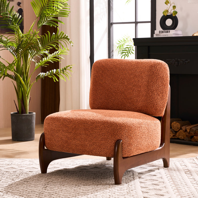 Fauteuil d'appoint rembourré sans accoudoirs l 30 po avec pieds en bois massif, Orange