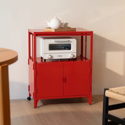 Accent 23.6’’ Wide  Foldable Metal Double Layer Cabinet with  Wheels Easy Assemble end table
