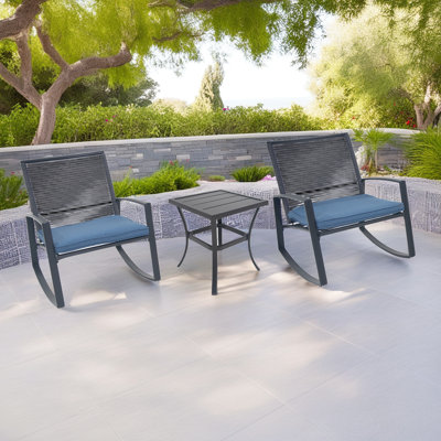 Ensemble berçant d'extérieur 3 pièces avec table, structure en fer résistant aux intempéries, ensemble bistro de patio compact