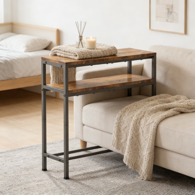 Console industrielle avec rangement, tablette ouverte à 3 niveaux pour l'entrée, le salon, le couloir et la chambre à coucher, finition rétro brun rustique