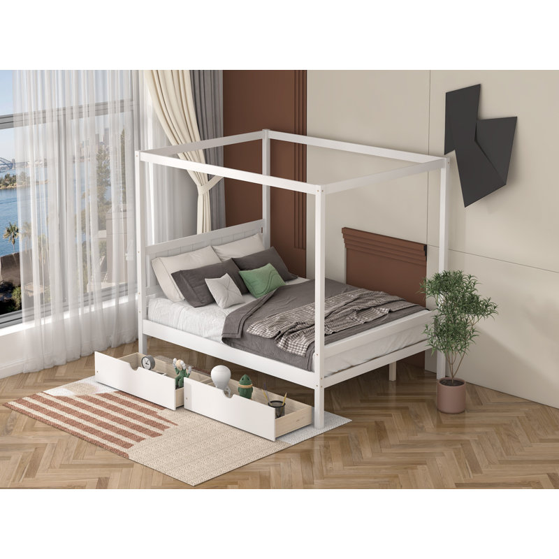 Lit plateforme double avec rangement Grovesend, Blanc