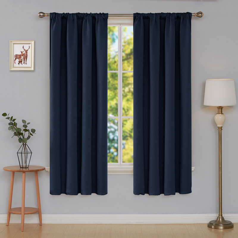 Maksymilan Room Darkening Curtain Pair, 38" W x 63" L, Navy Blue
