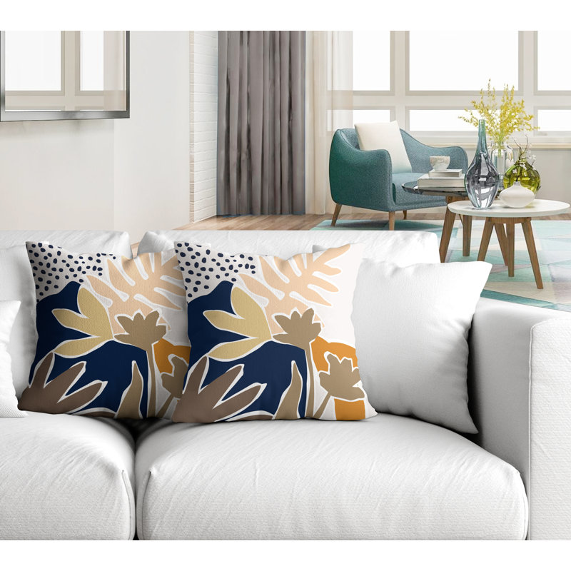 Jeté carré en polyester / mélange de polyester intérieur / extérieur, L 19 po x H 19 po, Orange / bleu marine / beige