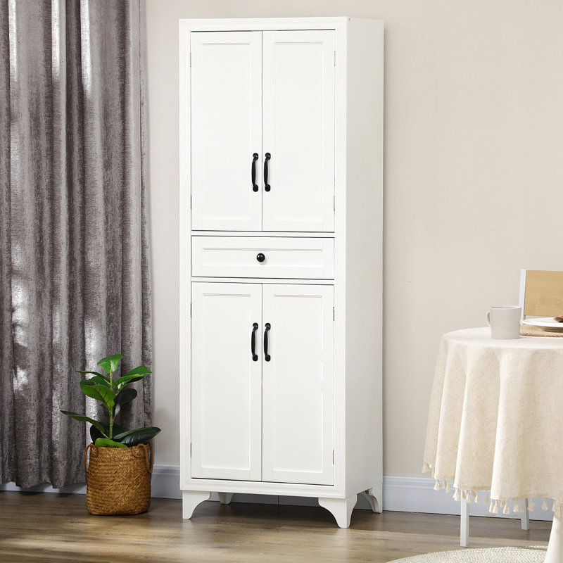 67" Tall Freestanding Kitchen Pantry Cabinet , 4-Door With Drawer And Adjustable Shelves, White For Dining Room - Arrange Your Items Efficiently Extra Storage By Shelves In Maximize Organization