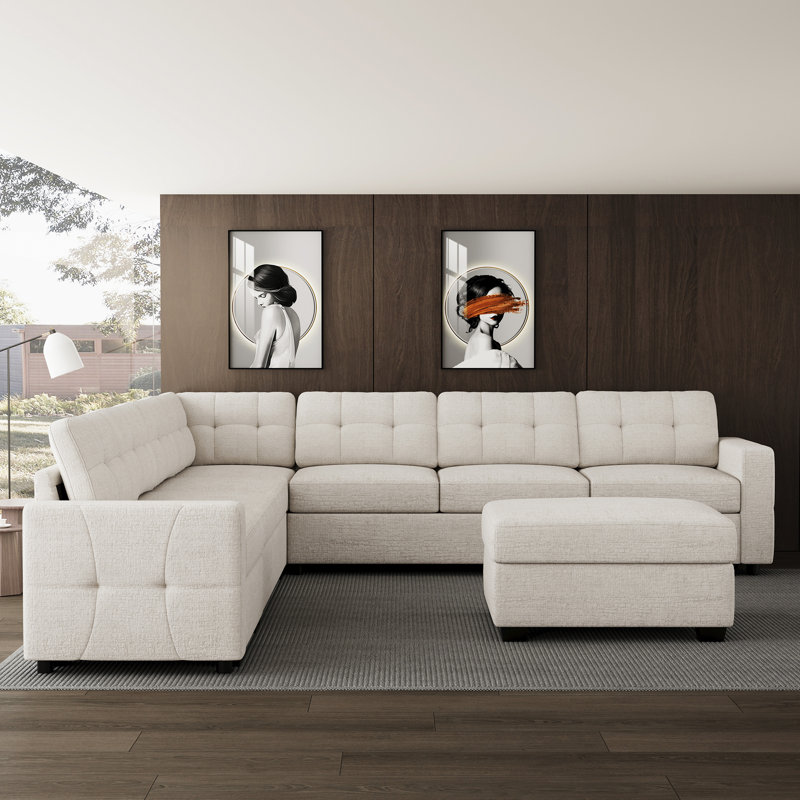 Canapé-lit modulaire en L avec rangement intégré, Beige