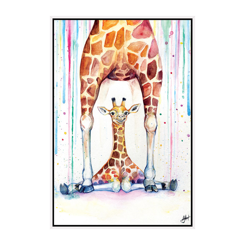 Superbe décoration murale pour enfants girafes sous la pluie, H 60 po x l 40po x P 1,5 po, Toile blanche encadrée