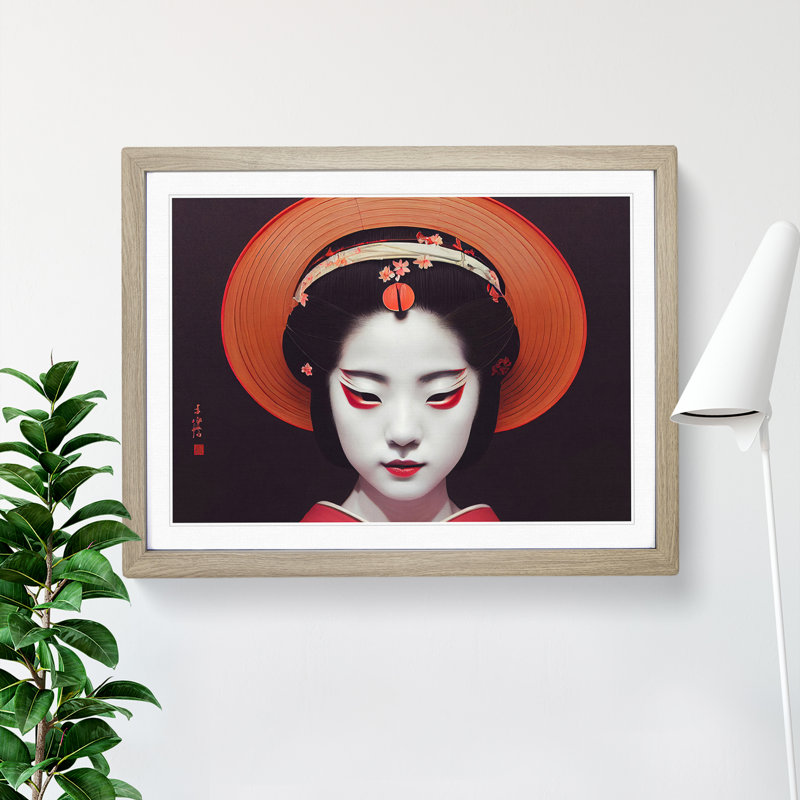 Stylish Geisha - Single Picture Frame Print, 25cm H x 34cm W x 2cm D, Oak