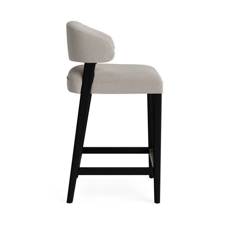 Keane Bar Stool, Performance Boucle - Dove Gray, Black, Bar Stool (30” Seat Height)