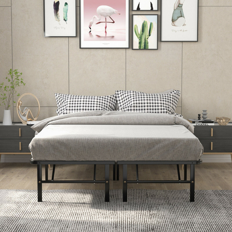 Alwyn Home 14'''' Twin Size Metal Platform Bed Foldable Mattress Foundation Tool-free Assembly, Full