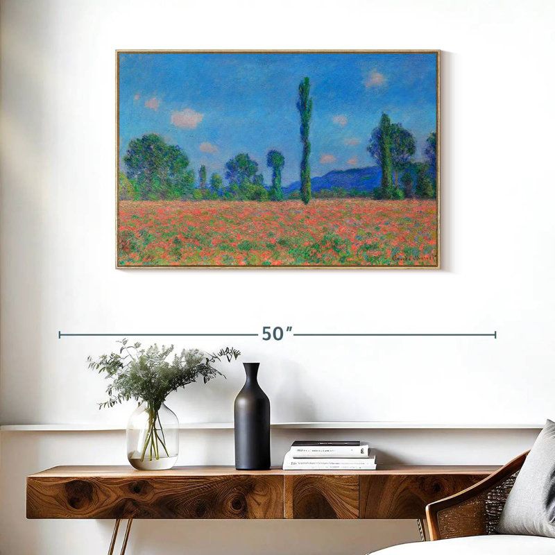 Champ de coquelicots, Giverny, 1891, Cadre flottant en bois naturel, 37 po x 25 po