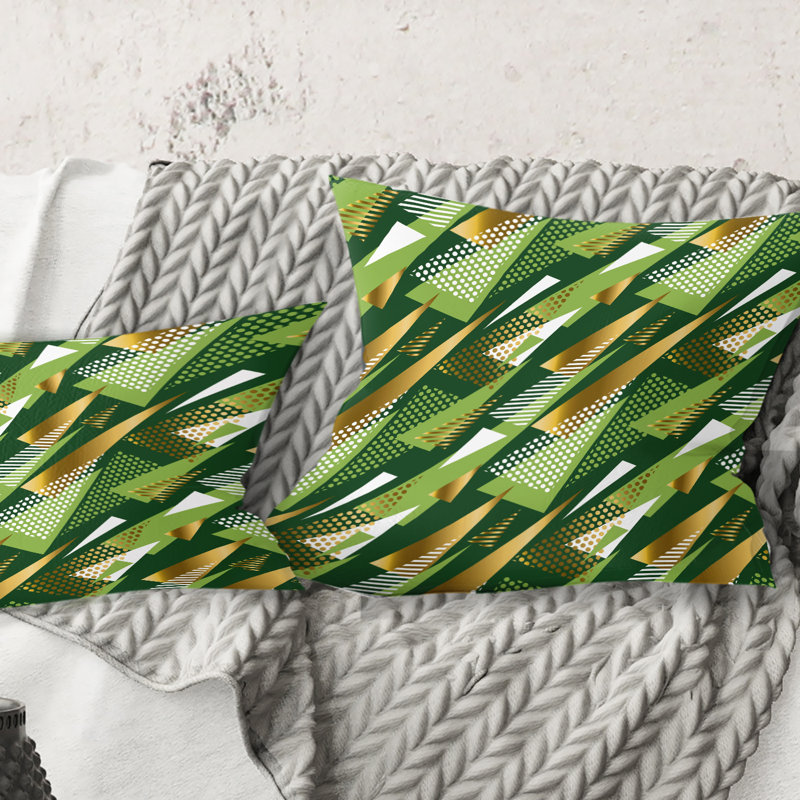 Coussin Triangular Gold and Green Design I - Mid-Century Modern, 18 po x 18 po