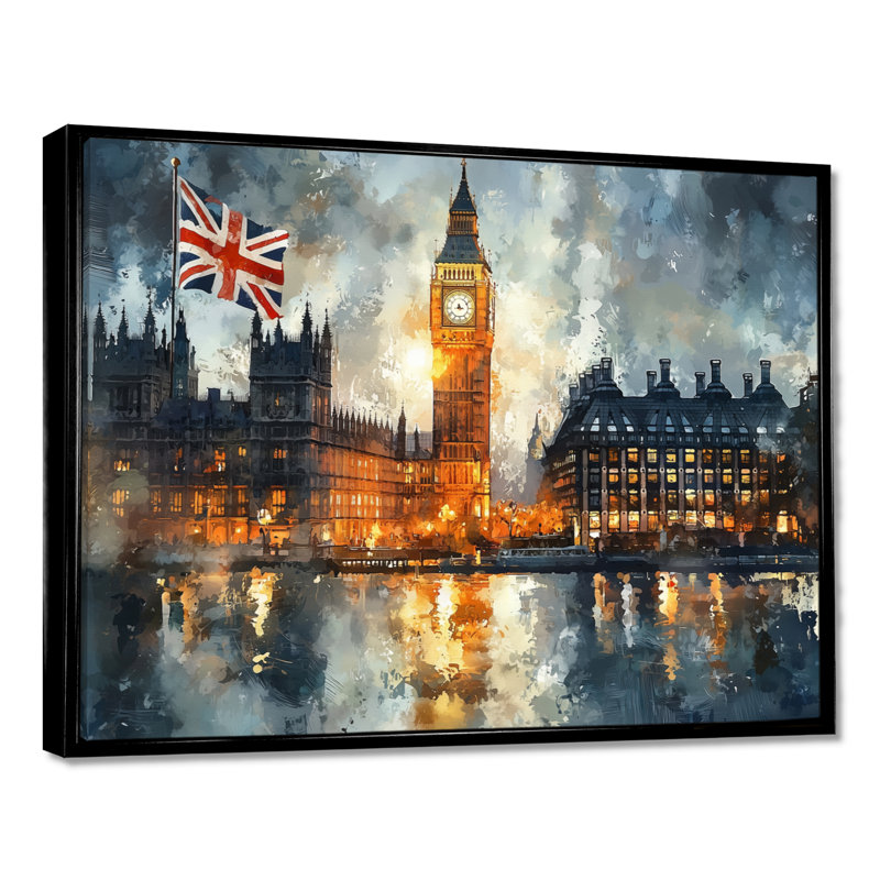 London Big Ben Landscape Glow II - London, art mural, H 30 po x l 40 po, Impression encadrée flottante