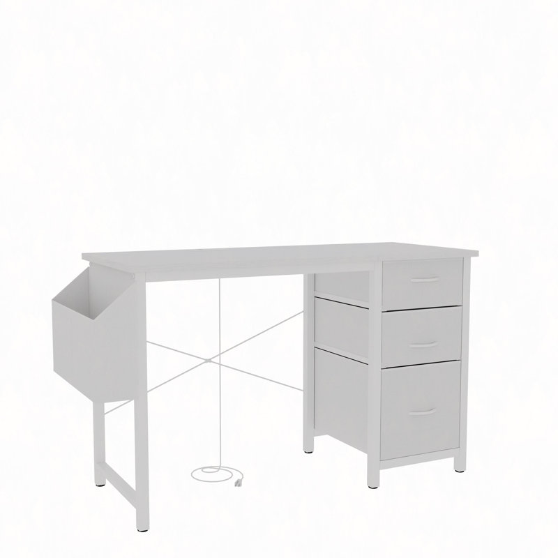 47.3 Inch Multi-Functional Office Desk with Power Outlets, 3 Drawers, and Side Pocket for Home and Office Use, White