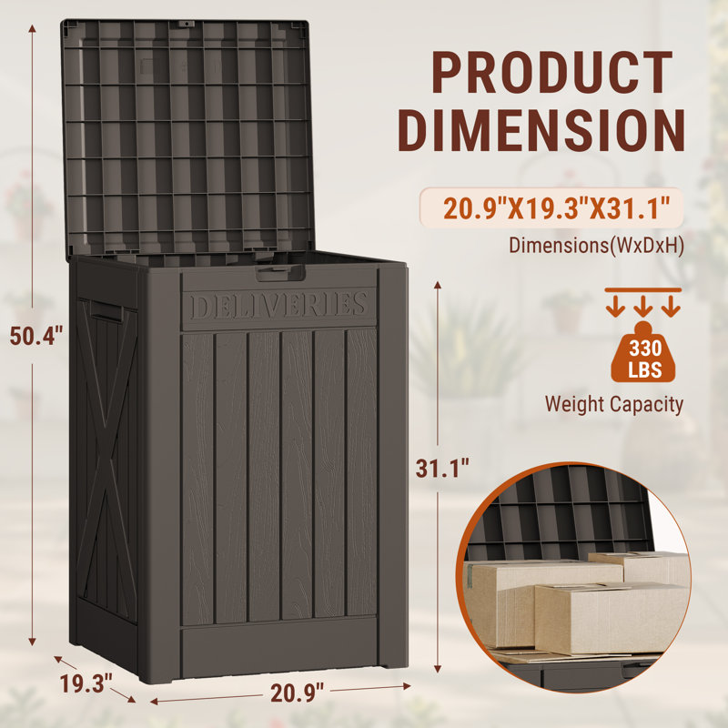 48 Gallon Lockable Resin Package Delivery Box With Lockable Secure, Brown