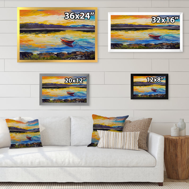 «Fishing Boart on Ocean Scenery», reproduction d'art sur toile, H 8 po x l 12 po x P 1 po, Toile avec cadre noir