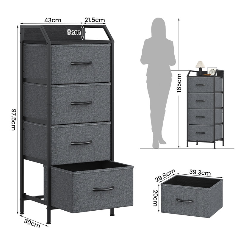 40 W 4 - Drawer Chest of Drawers, Deep Grey