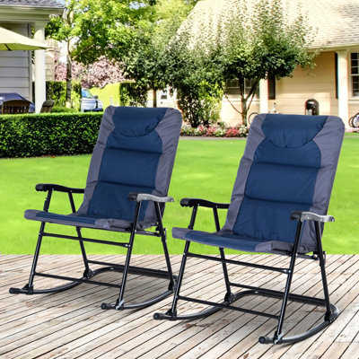 Chaise berçante d'extérieur 2 pièces, meubles de patio pliants en bleu marine, pour porche, camping, balcon, avec plateforme, siège