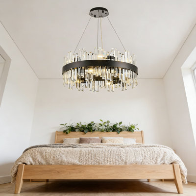 Lustre moderne en cristal à 2 niveaux avec 12 lumières, luminaire suspendu de luxe noir pour salle à manger, salon, îlot de cuisine et vestibule