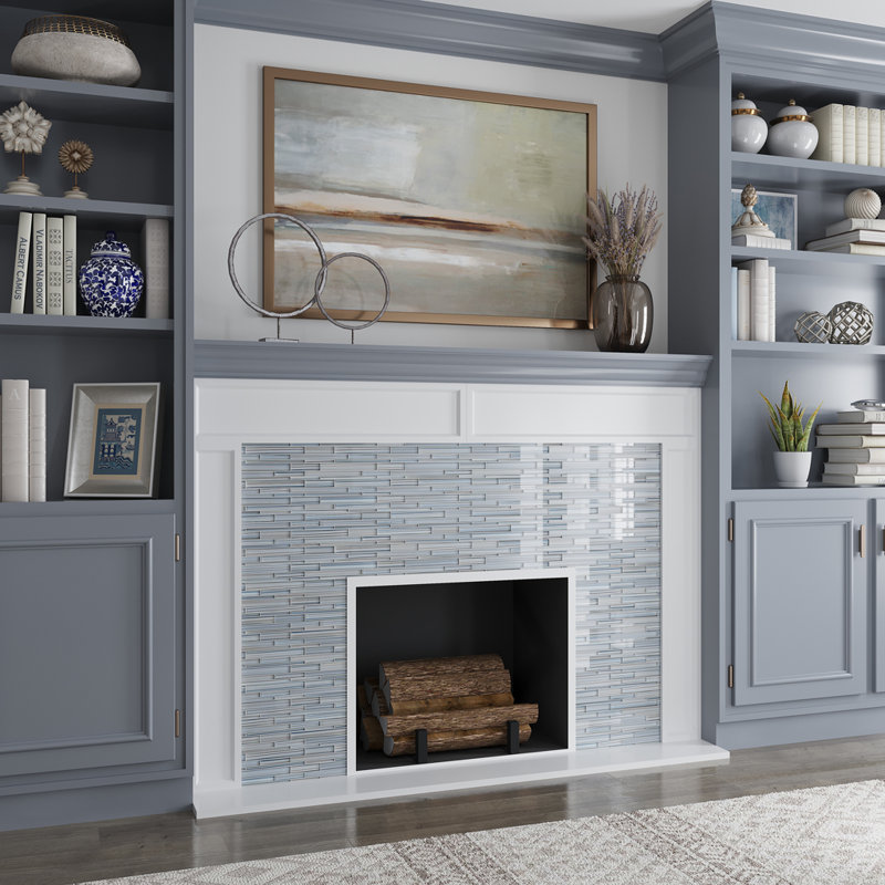 11.8" x 12.2" Glass Mosaic Tile, Blue/Gray