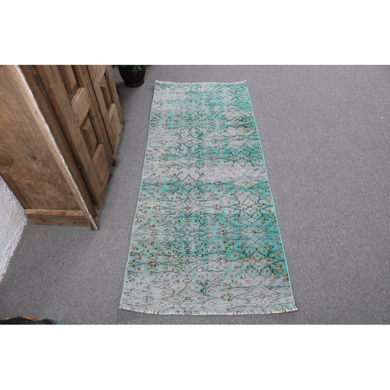 Tapis turc tissé à la main dans un style rétro avec un design bohémien vert pour les planchers décoratifs