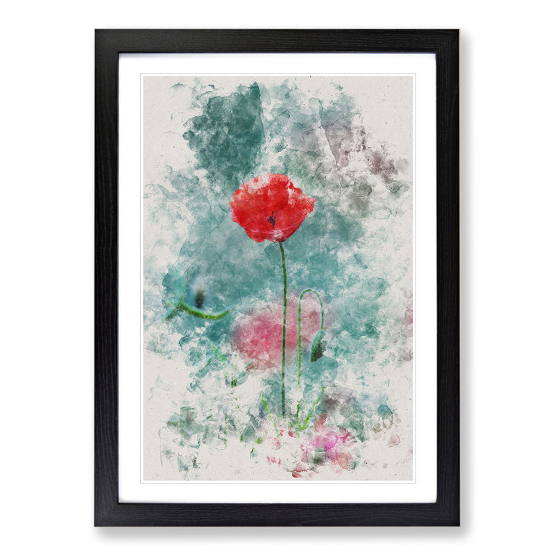 A Lone Poppy Flower - Picture Frame Graphic Art, 36cm H x 27cm W x 2cm D, Black