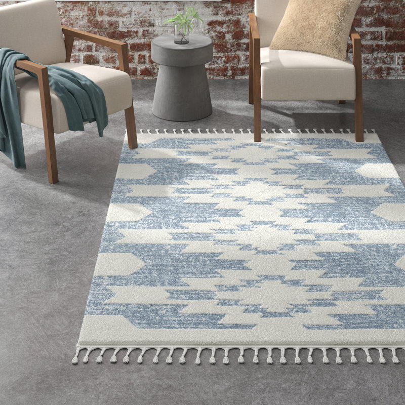 Tapis Lauri Southwestern, Rectangle 8 pi x 10 pi, Bleu / blanc
