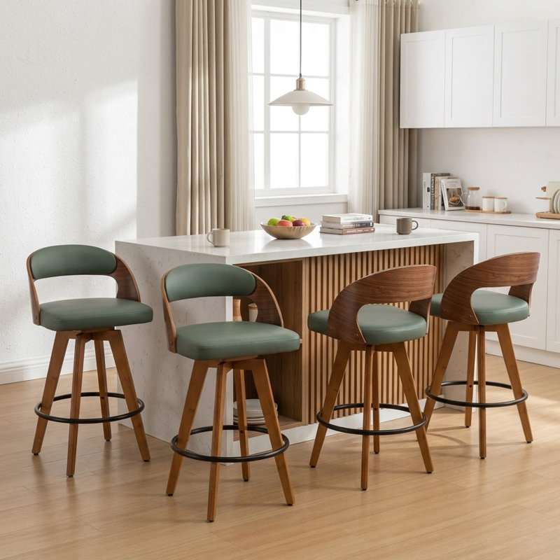 Ensemble de 4 tabourets pivotants Humphery, Similicuir vert, Tabouret de bar (siège d'une hauteur de 30 po)