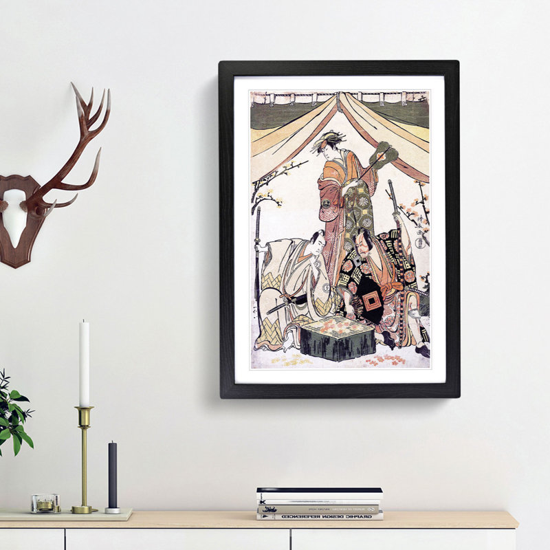 Oakinai Hiru-Ga-Koshima by Torii Kiyonaga - Picture Frame Painting Print, 65cm H x 48cm W x 2cm D, Black Framed