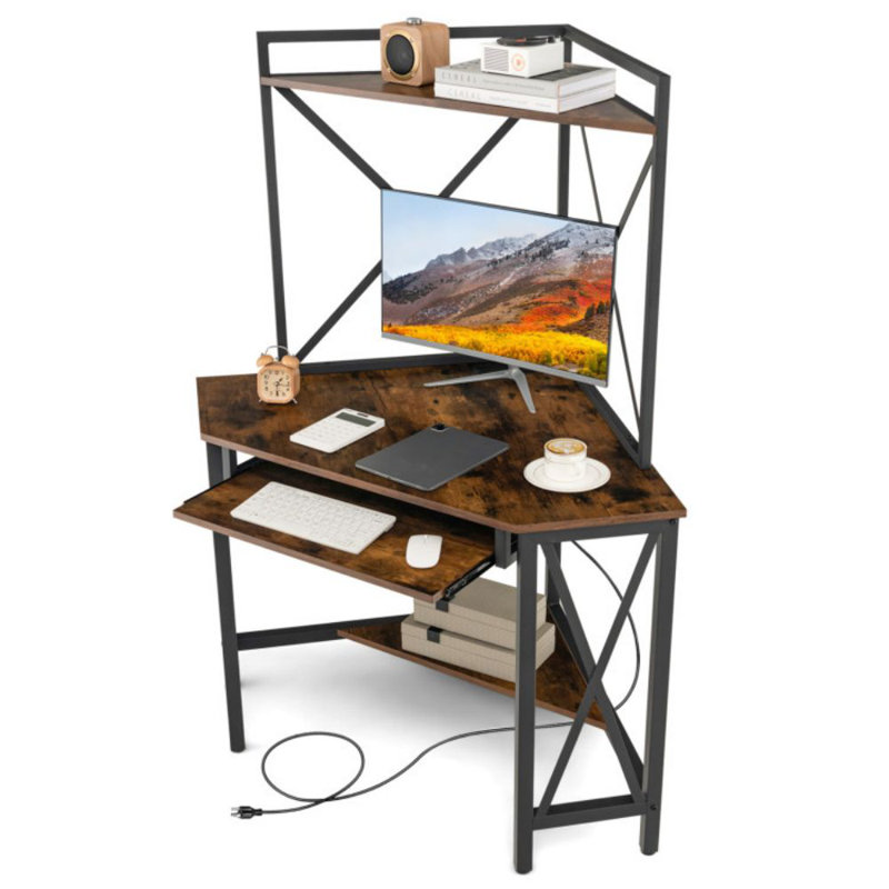 Bureau d'ordinateur de coin peu encombrant avec huche et plateau à clavier