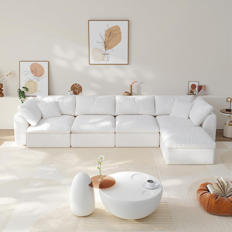 Cloud Boneless Sectional Couches For Living Room, Convertible Couch With Ottoman, Modular Sectional Sofa With Deep Seat,No Assembly Required With Throw Pillows (2 Ottoman)