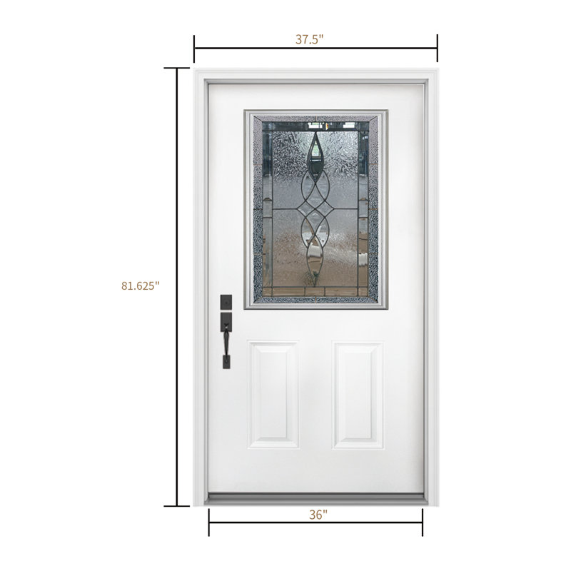 Porte d'entrée extérieure en fibre de verre artistique blanc lisse, À gauche / vers l'intérieur
