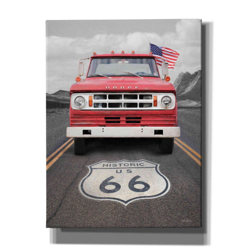 «Dodge on Route 66» par Lori Deiter, art mural sur toile, H 16 po x l 12 po x P 0,75 po