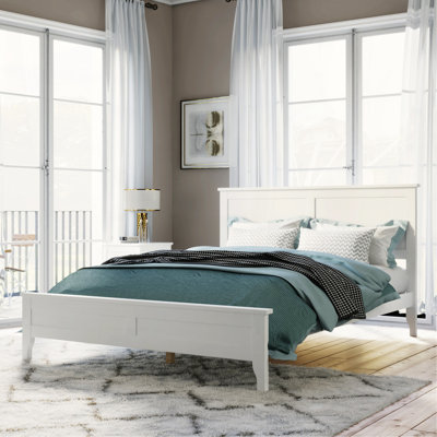 Modern White Solid Wood Queen Platform Bed