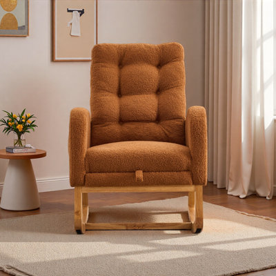 Chaise berçante décorative avec repose-pieds à haut dossier en bois d'hévéa