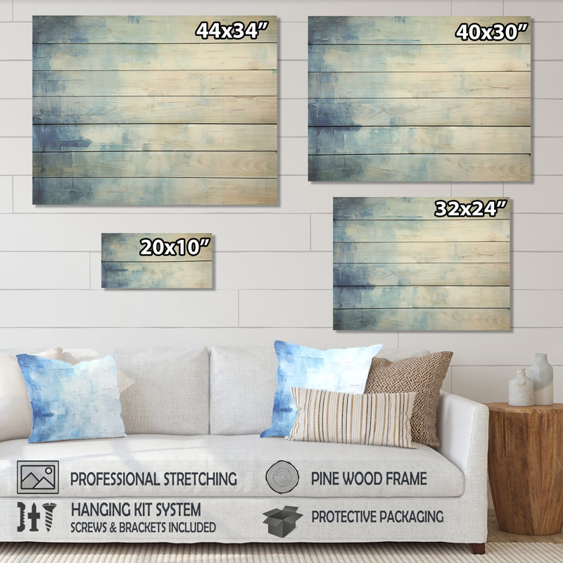 White And Blue Scandinavian Tiles IV - Boho Mosaic On Wood Print, 24" H x 32" W