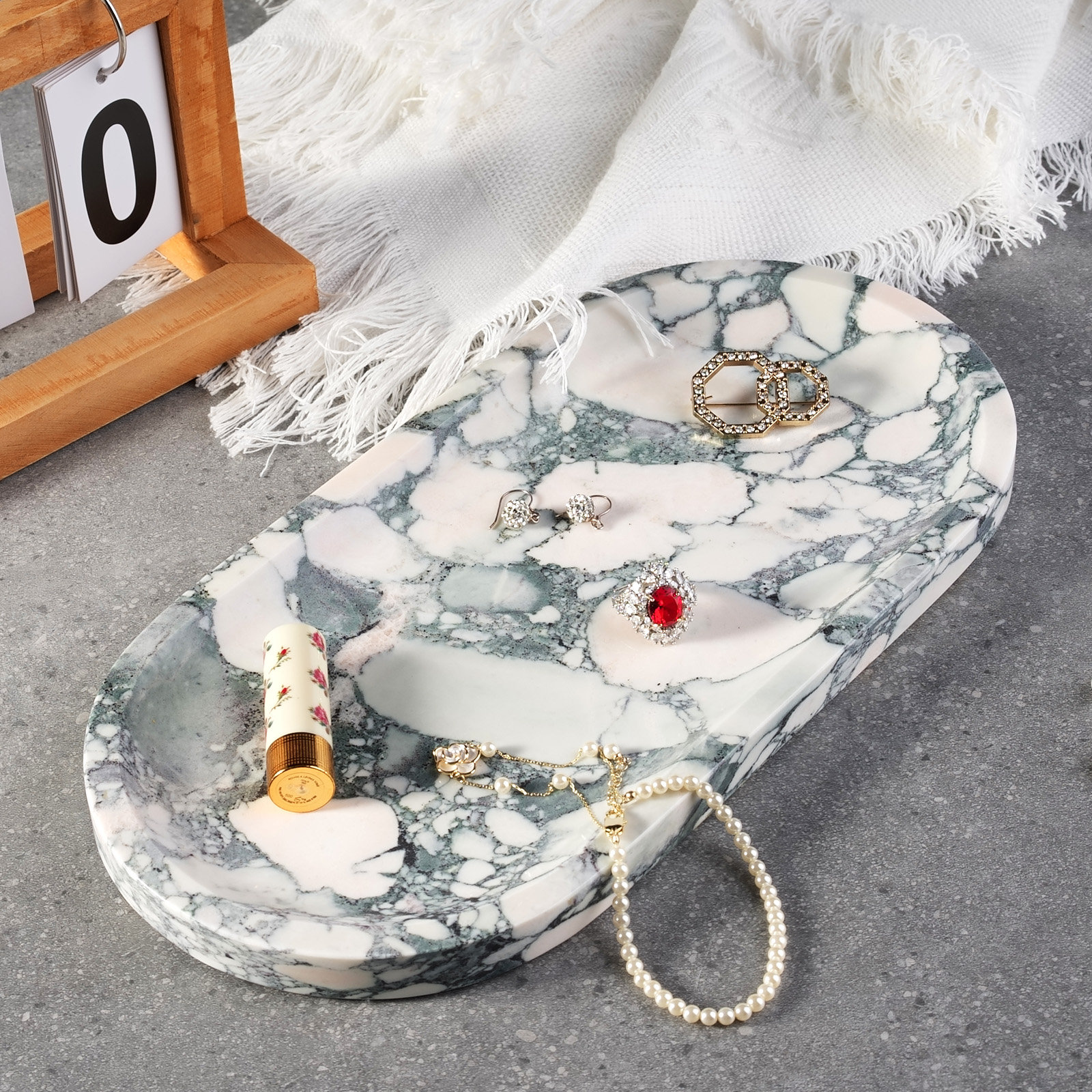 Guein Oval Natural Marble Tray, Bvlgari Grey