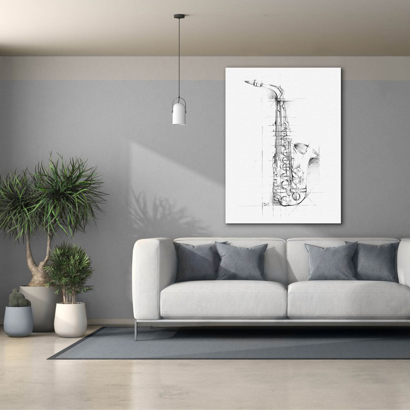 «Saxophone Sketch» par Ethan Harper, art mural sur toile, H 54 po x l 40 po x P 1,5 po