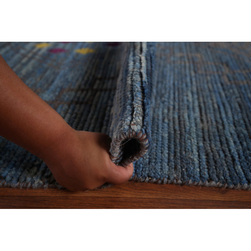 Tapis oriental marocain bleu à motif géométrique bleu 12 x 18