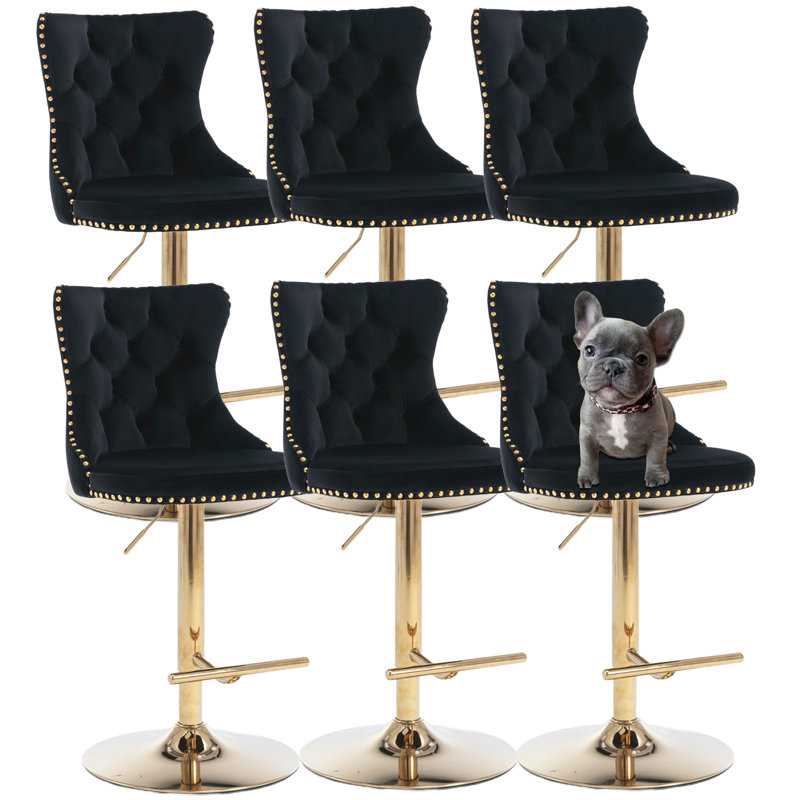 Tabourets de bar modernes et rembourrés dorés (ensemble de 6), Noir, noir, noir, noir