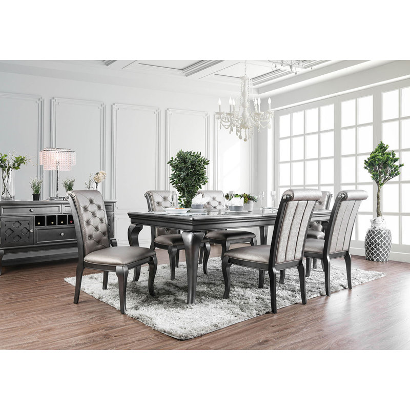 84" W Transitional Dining Table, Gray, Dark Gray, Black/Silver