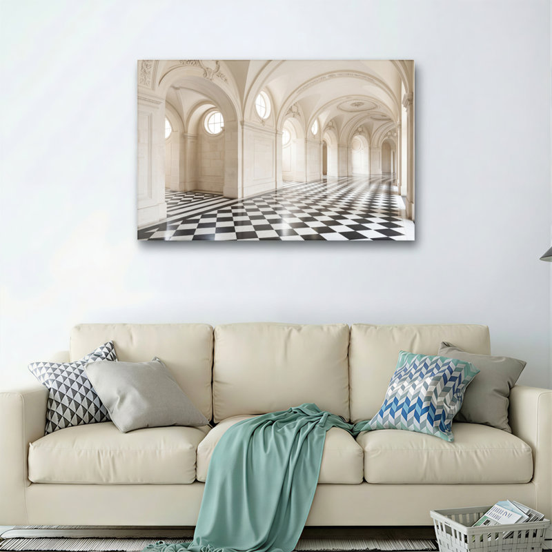 Ensemble de 1 tableau sur toile à motif damier en forme d'arche, 28"H x 40"W, Toile tendue