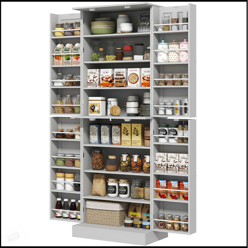 Armoire de cuisine de 65 pouces avec portes et tablettes, rangement moderne autoportant pour salle à manger, durable et élégant