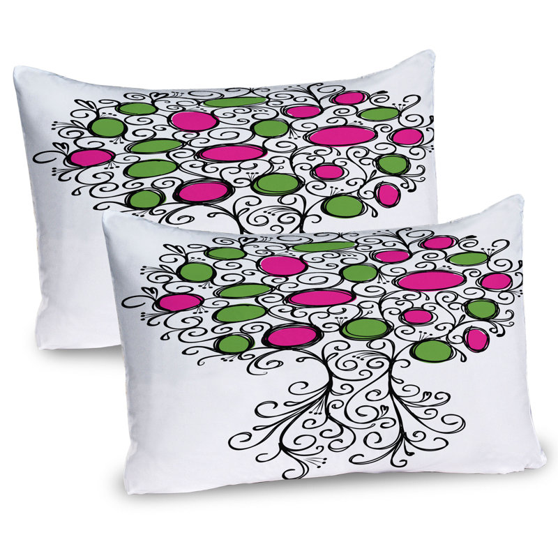Colorful Pink and Green Microfiber Pillow Sham Set