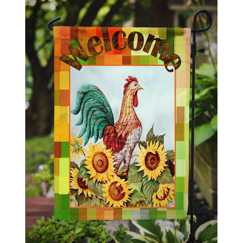 Drapeau de jardin 2 côtés welcome coq