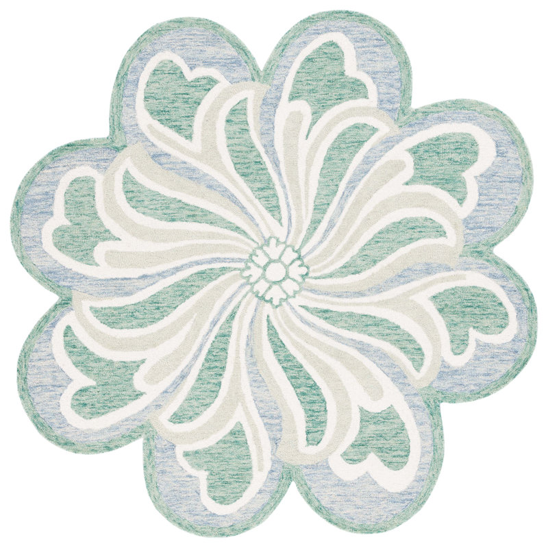 Novelty Albrian Hand Tufted Wool/Cotton Floral Rug in Green/Gray, Round 5'