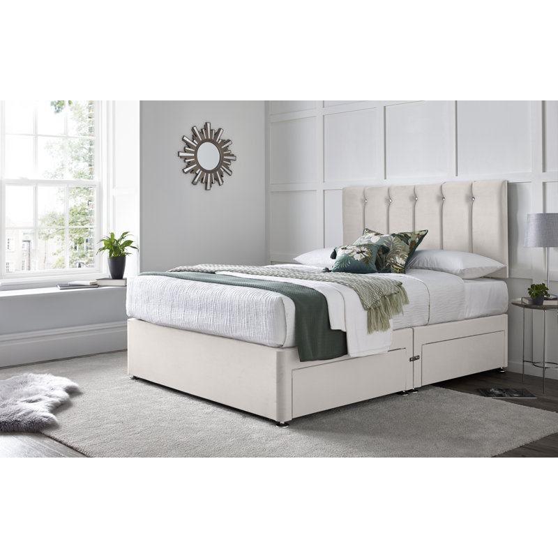 Monatuk Divan Bed with 24" Headboard on Struts, Double (4'6), Silver, 2 Foot-end Drawers