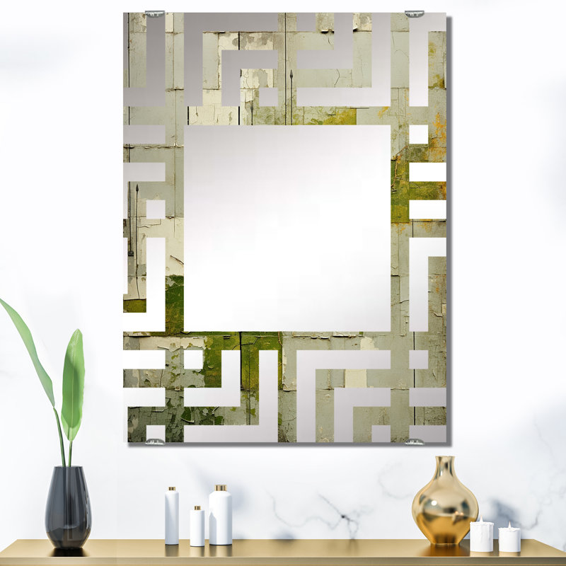 Green Eco Friendly Cubic collage I - Solar Panels Accent Mirror, 40" x 30"