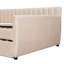 Lit de jour double avec couchette, velours beige, support en lattes de bois, idéal pour la détente à la maison